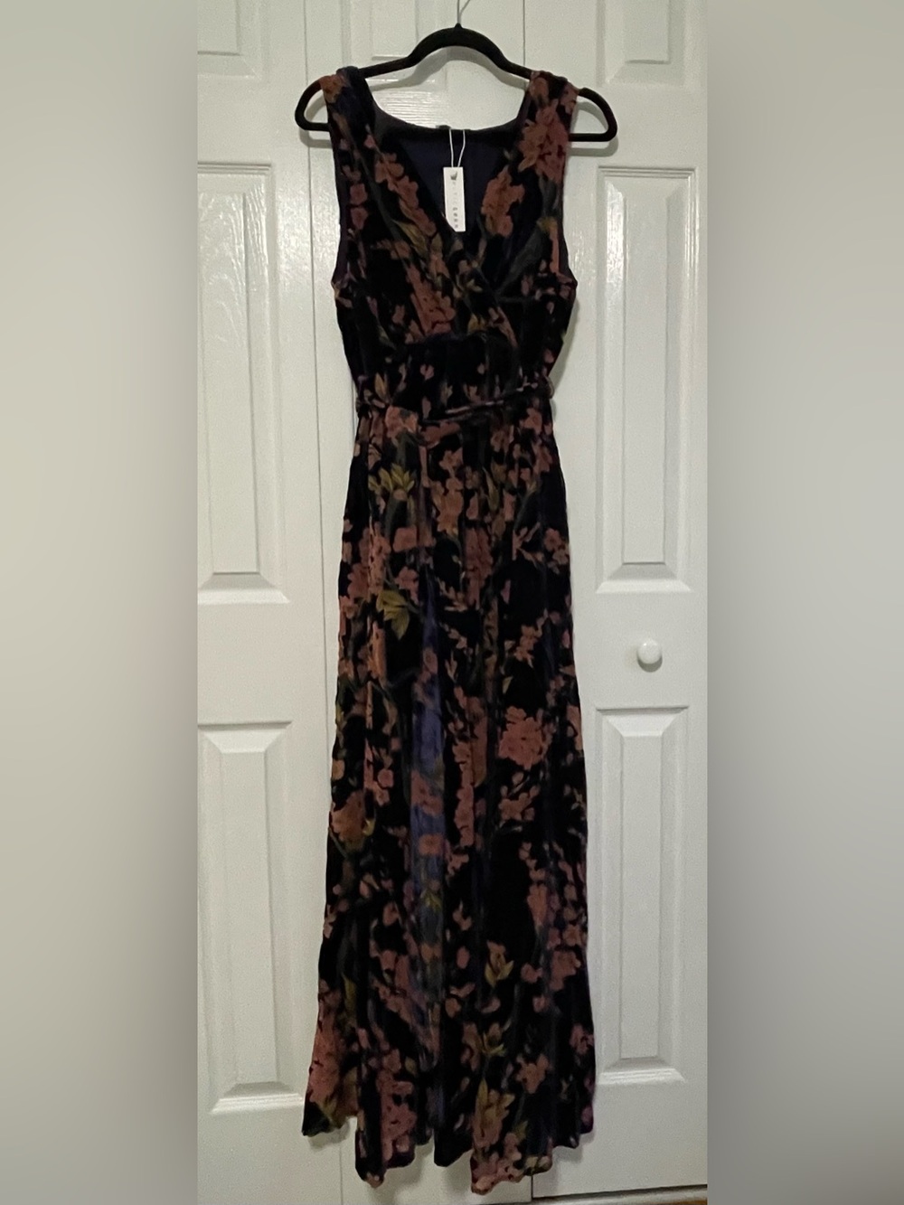 Baltic Born Navy Velvet Maxi Dress with Rose and Olive Floral Print - Picture 1 of 4